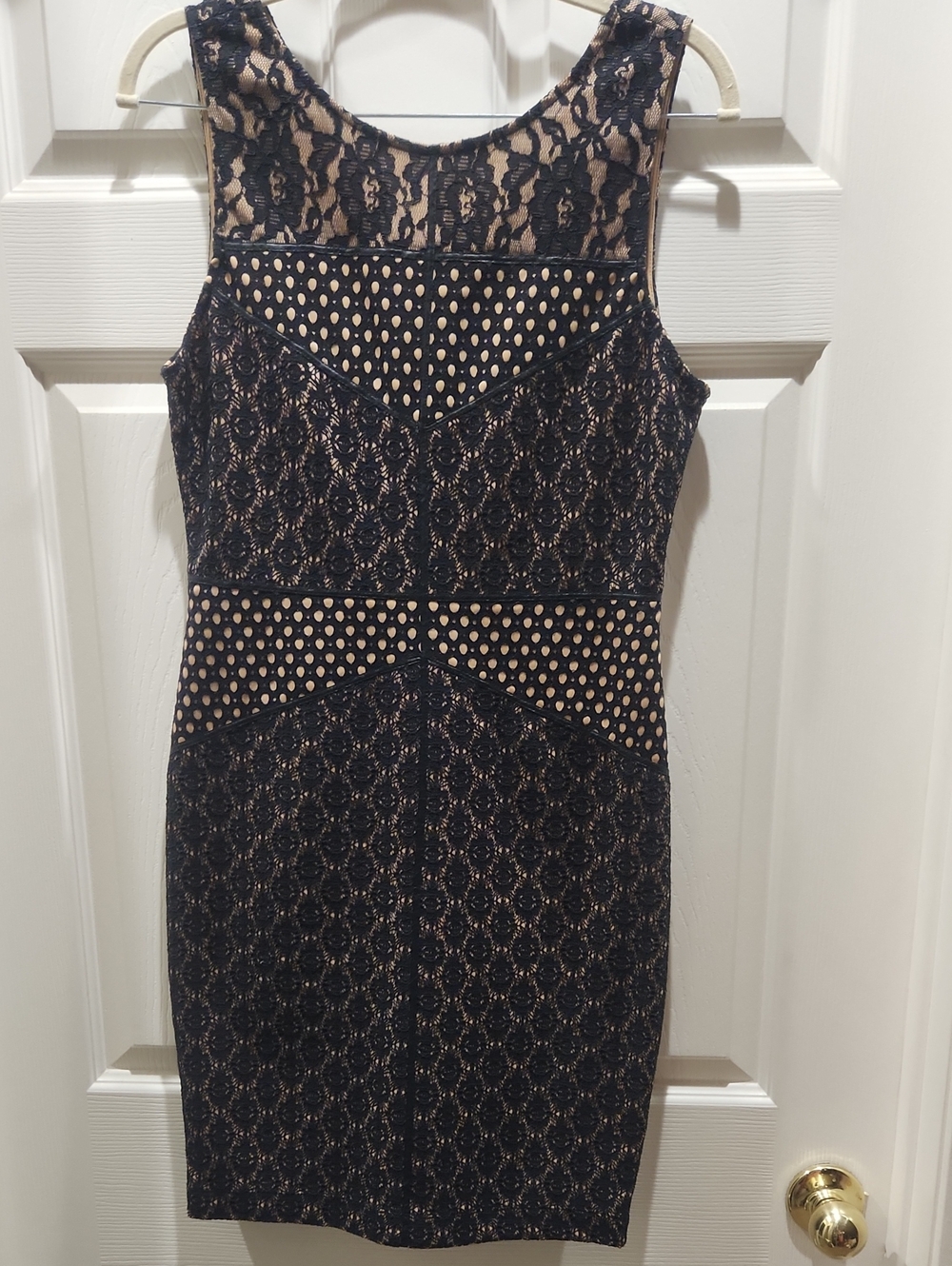 Forever 21 Black Lace Midi Dress with Nude Underlay
